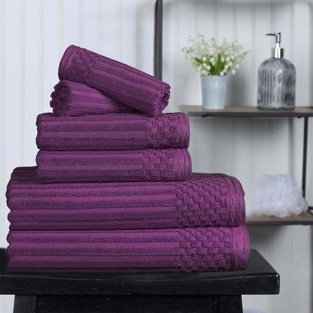 Superior Soho Ribbed Cotton 6-Piece Assorted Towel Set, Plum