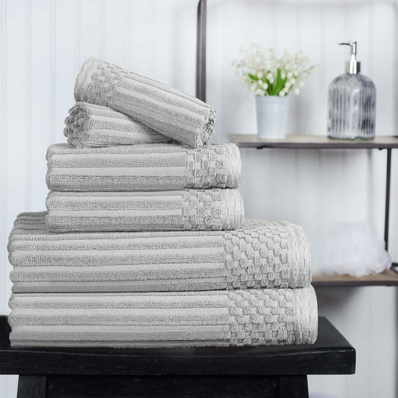 Superior Soho Ribbed Cotton 6-Piece Assorted Towel Set, Silver
