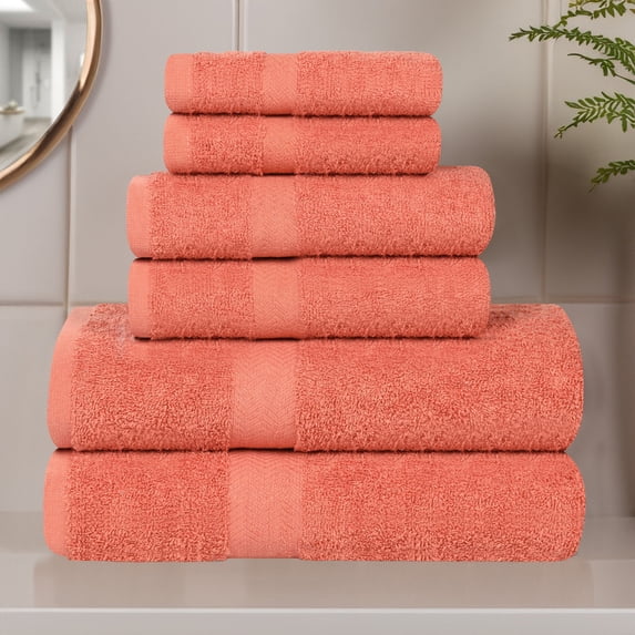 Superior Franklin 6-Piece Cotton Towel Set, Super Soft Quick Dry Fade Resistant Towels, Coral
