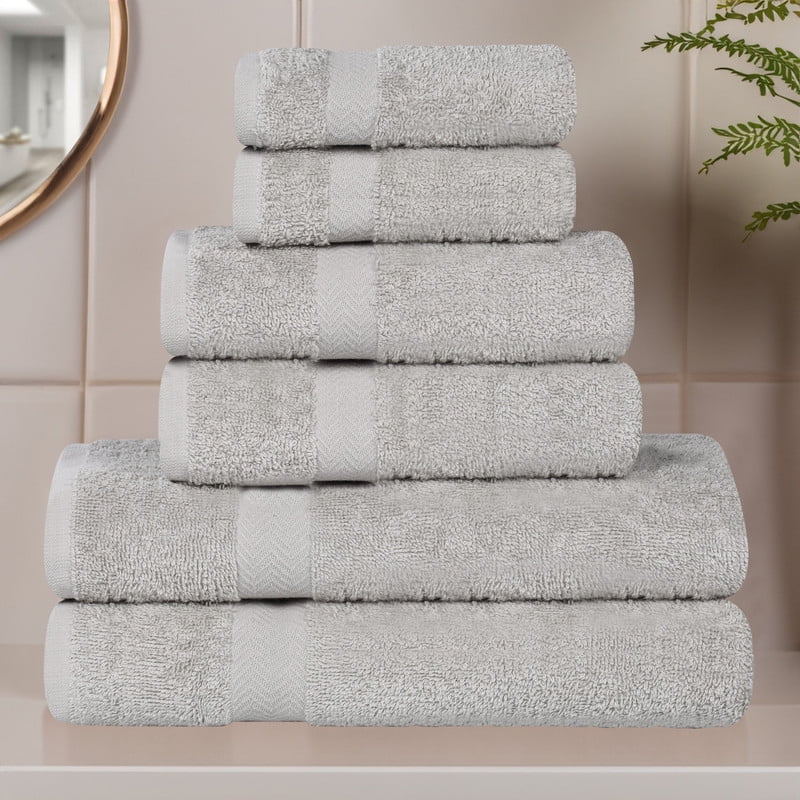 Superior Franklin 6-Piece Cotton Towel Set, Super Soft Quick Dry Fade Resistant Towels, Silver