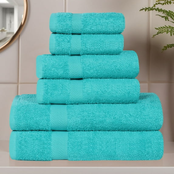 Superior Franklin 6-Piece Cotton Towel Set, Super Soft Quick Dry Fade Resistant Towels, Turquoise