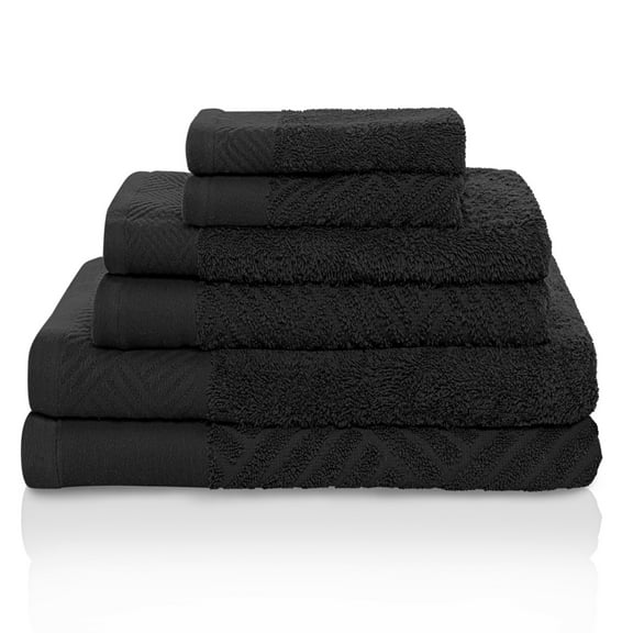Superior 6 Piece Solid Print Cotton/Egyptian Cotton Bath Towel Collection, Black