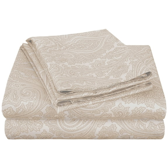 Superior 600 Thread Count 3-Piece Ivory Paisley Cotton Blend Sheet Set, Twin XL