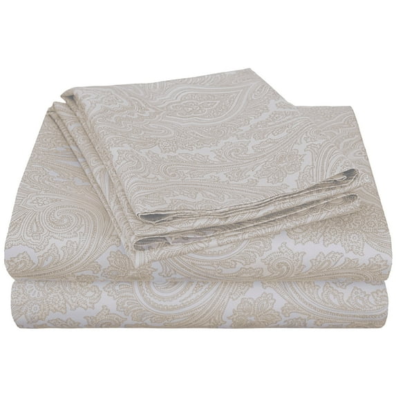 Superior 600 Thread Count 3-Piece White Paisley Cotton Blend Sheet Set, Twin XL