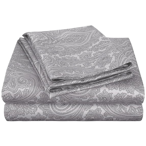 Superior 600 Thread Count 4-Piece Dark Grey Paisley Cotton Blend Sheet Set, Full