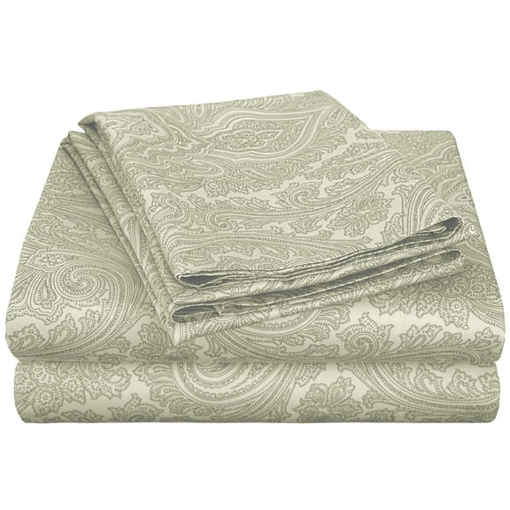 Superior 600 Thread Count 4-Piece Sage Paisley Cotton Blend Sheet Set, Twin XL