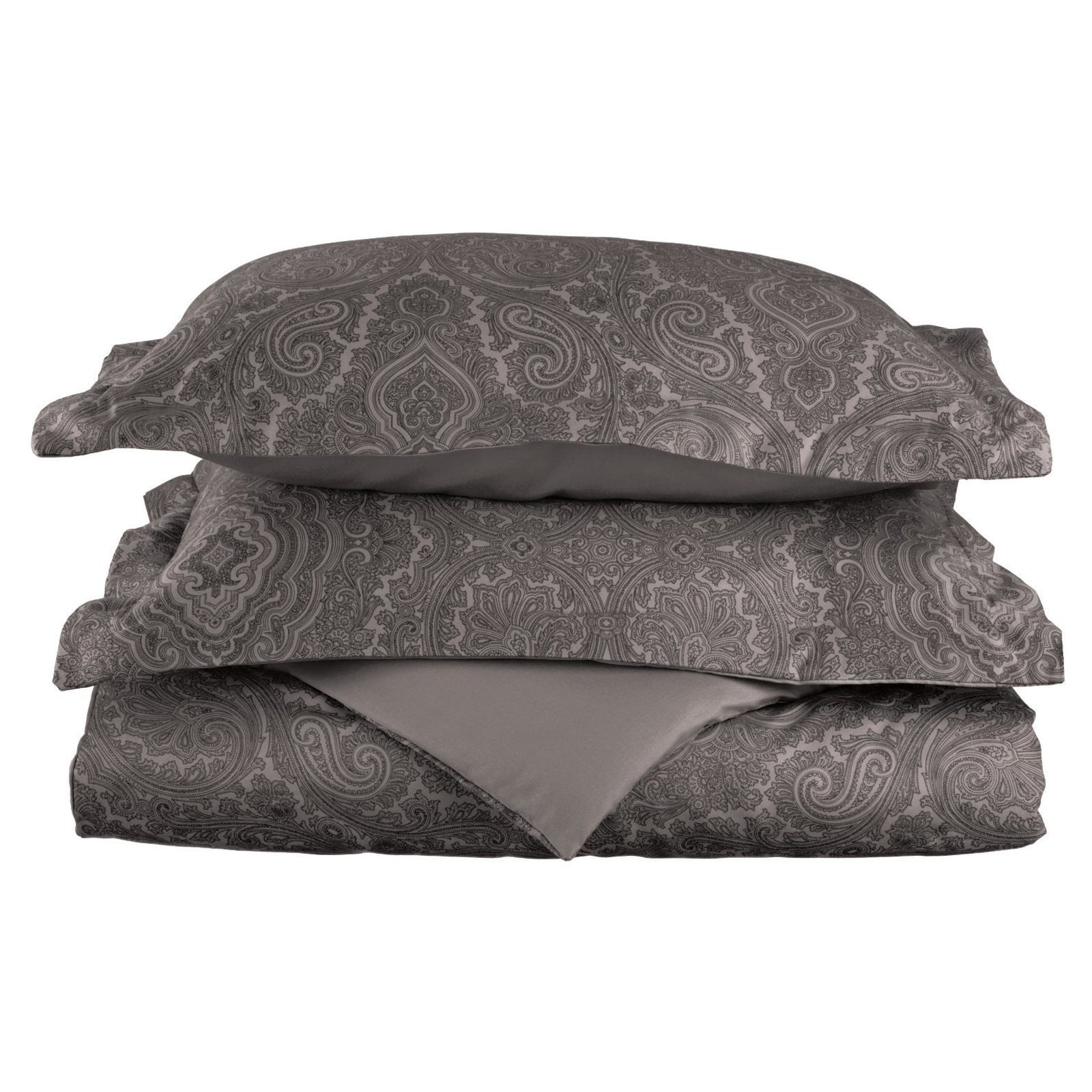 Dark Grey Cotton-Blend Paisley Full/Queen Duvet Cover Set