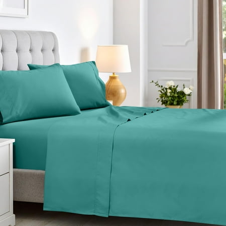 Superior 4-Piece 600 Thread Count Cotton Blend Deep Pocket Sheet Set, Queen, Teal