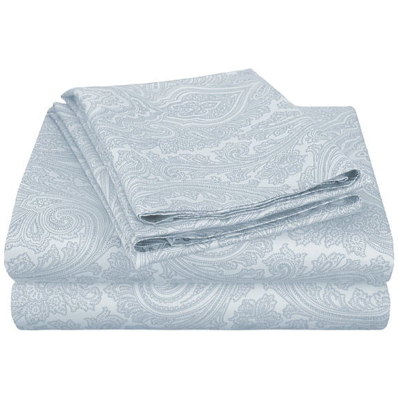 Superior 600 Thread Count Italian Paisley Cotton Blend Sheet Set, Full, Blue