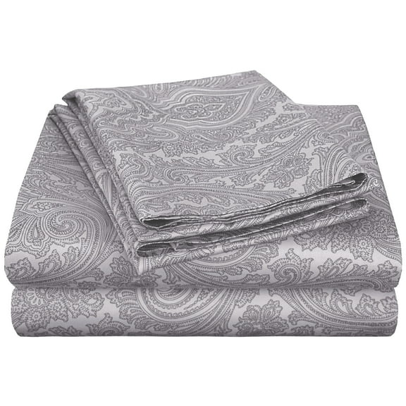 Superior 600 Thread Count Italian Paisley Cotton Blend Sheets, Twin XL, Dark Grey