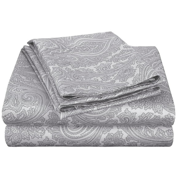 Superior 600 Thread Count Paisley Cotton Blend Sheet Set, California King, Grey