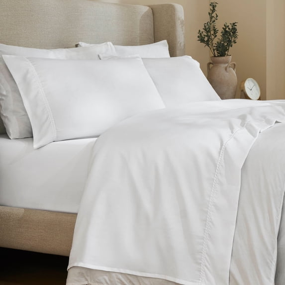 Superior Cotton Blend 600 Thread Count Dash Stitch Hem Sheet Set, California King, White