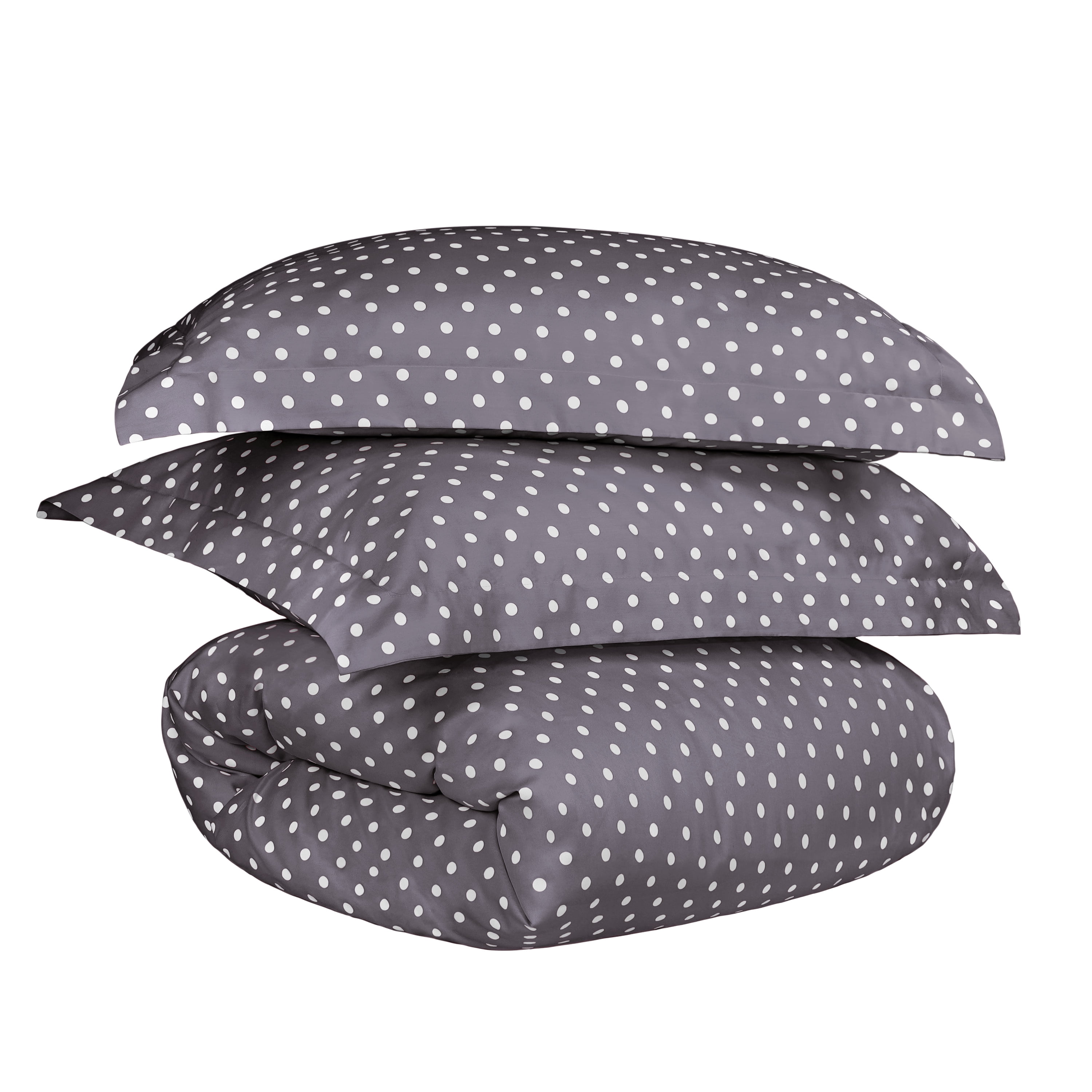 Twin Gray Polka Dot Cotton Blend Duvet Cover Set