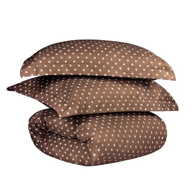 Superior 600 Thread Count Polka Dots Cotton Blend Taupe Duvet Cover Set, Full/ Queen (2 Count)