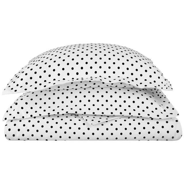 Superior 600 Thread Count Polka Dots Cotton Blend White Duvet Cover Set
