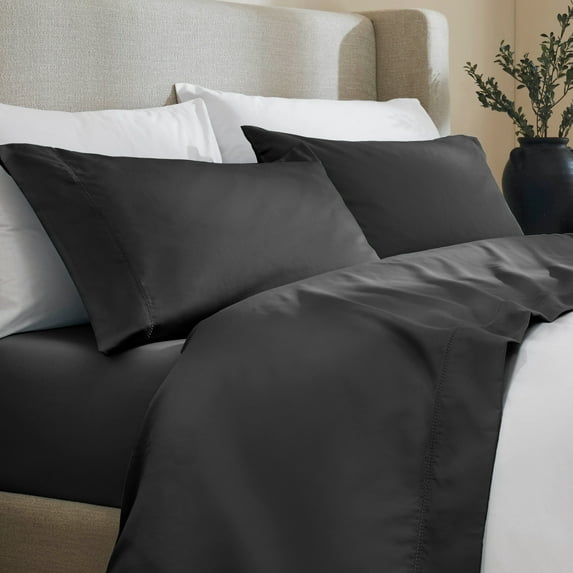 Superior Cotton Blend 600 Thread Count Embroidered Sheet Set, Queen, Black
