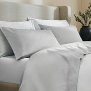 Superior Cotton Blend 600 Thread Count Embroidered Sheet Set, Queen, Light Grey