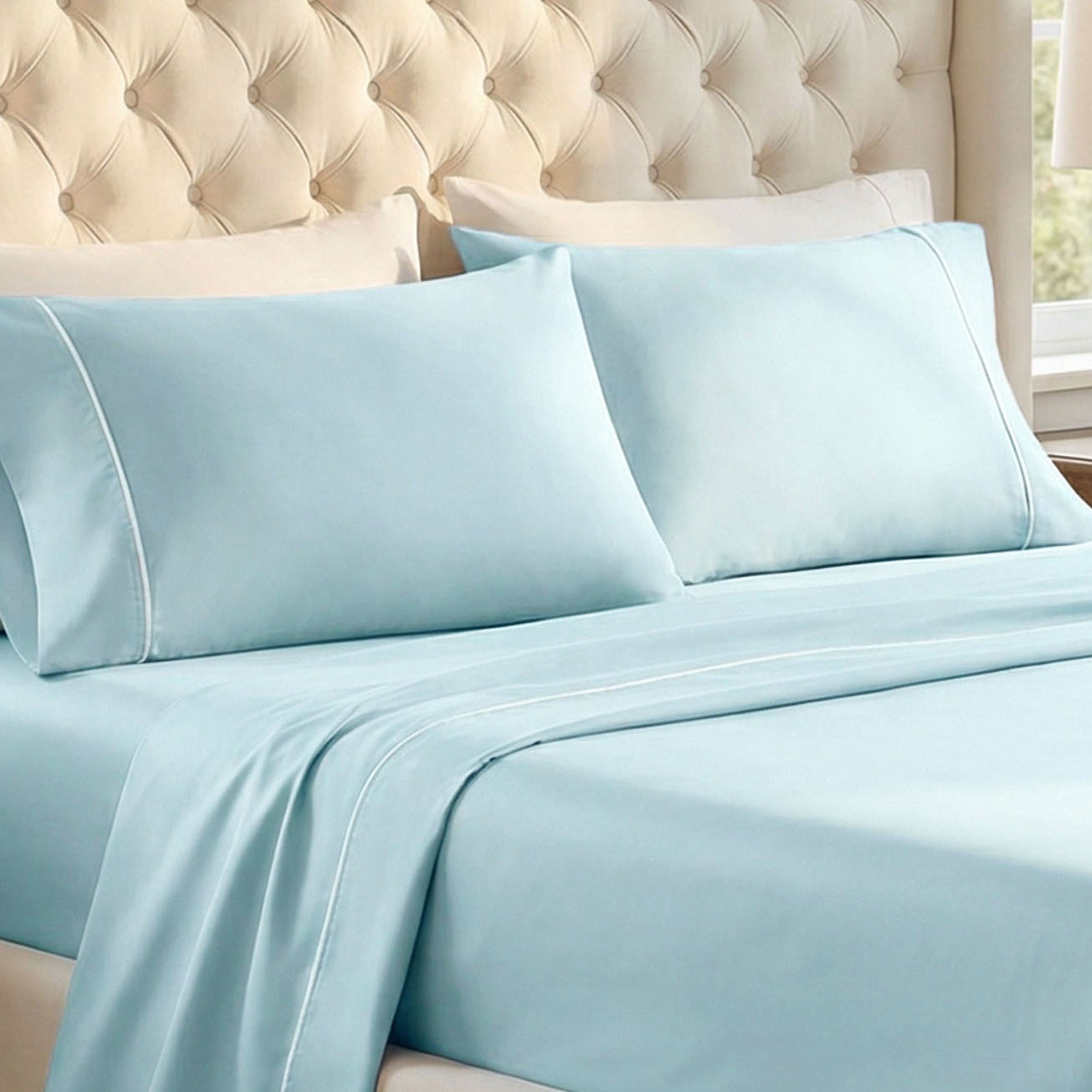 Superior 650 TC Egyptian Cotton Pillowcases, Set of 2, Standard Size, Baby Blue