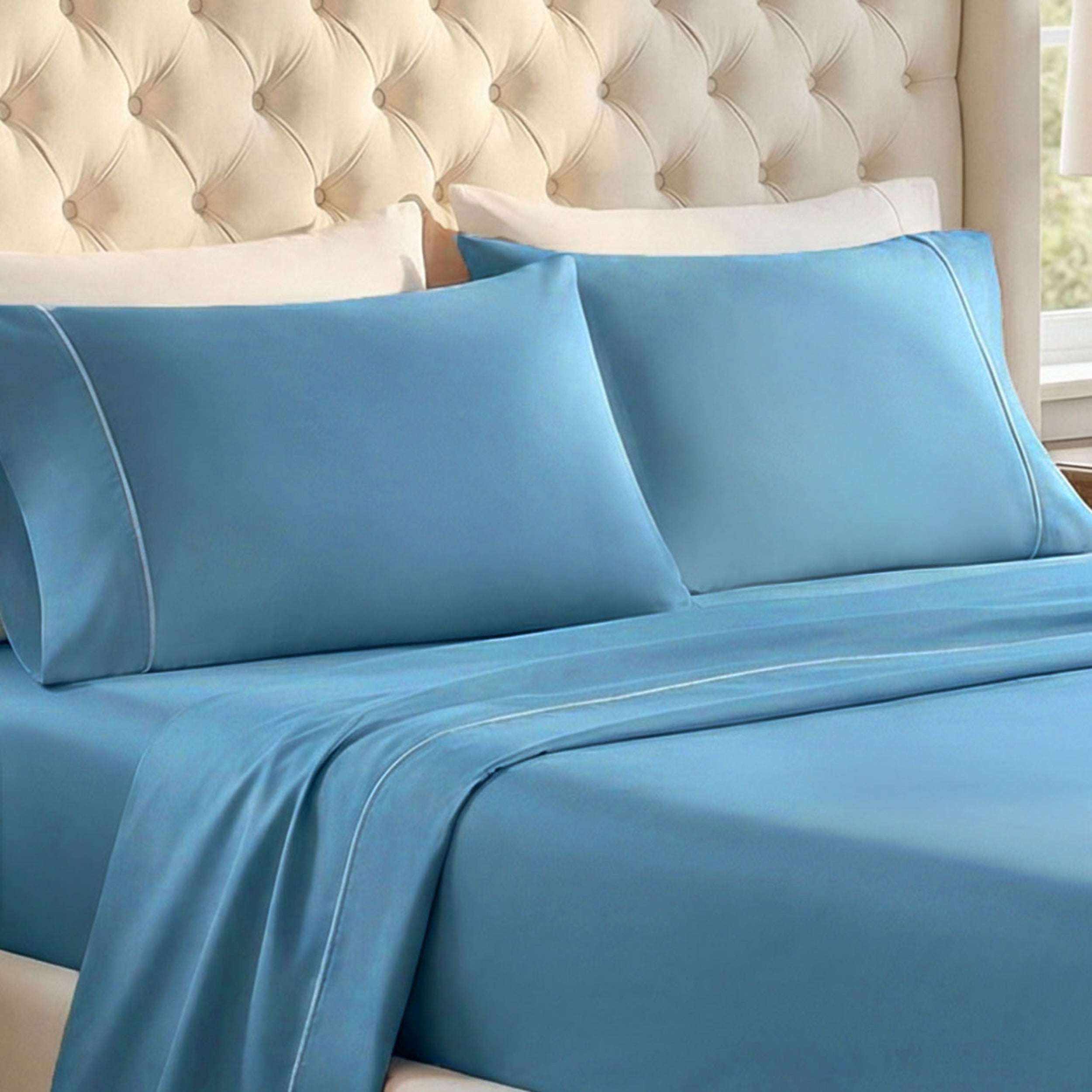 Superior 650 TC Egyptian Cotton Pillowcases, Set of 2, Standard Size, Medium Blue