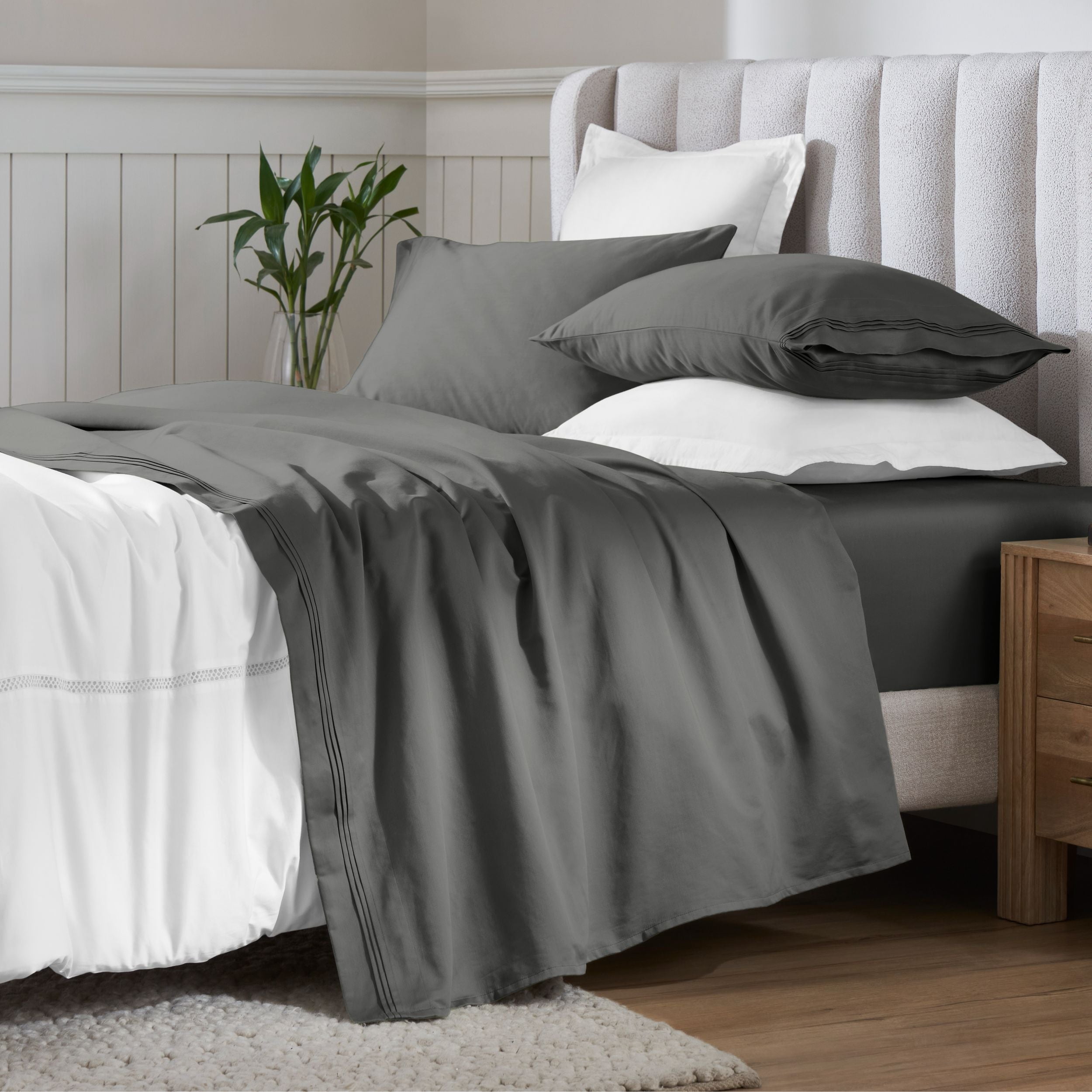 Superior 650 TC Egyptian Cotton Sheet Set, Extra Deep Pocket - 18 Inch, Queen Size, Grey
