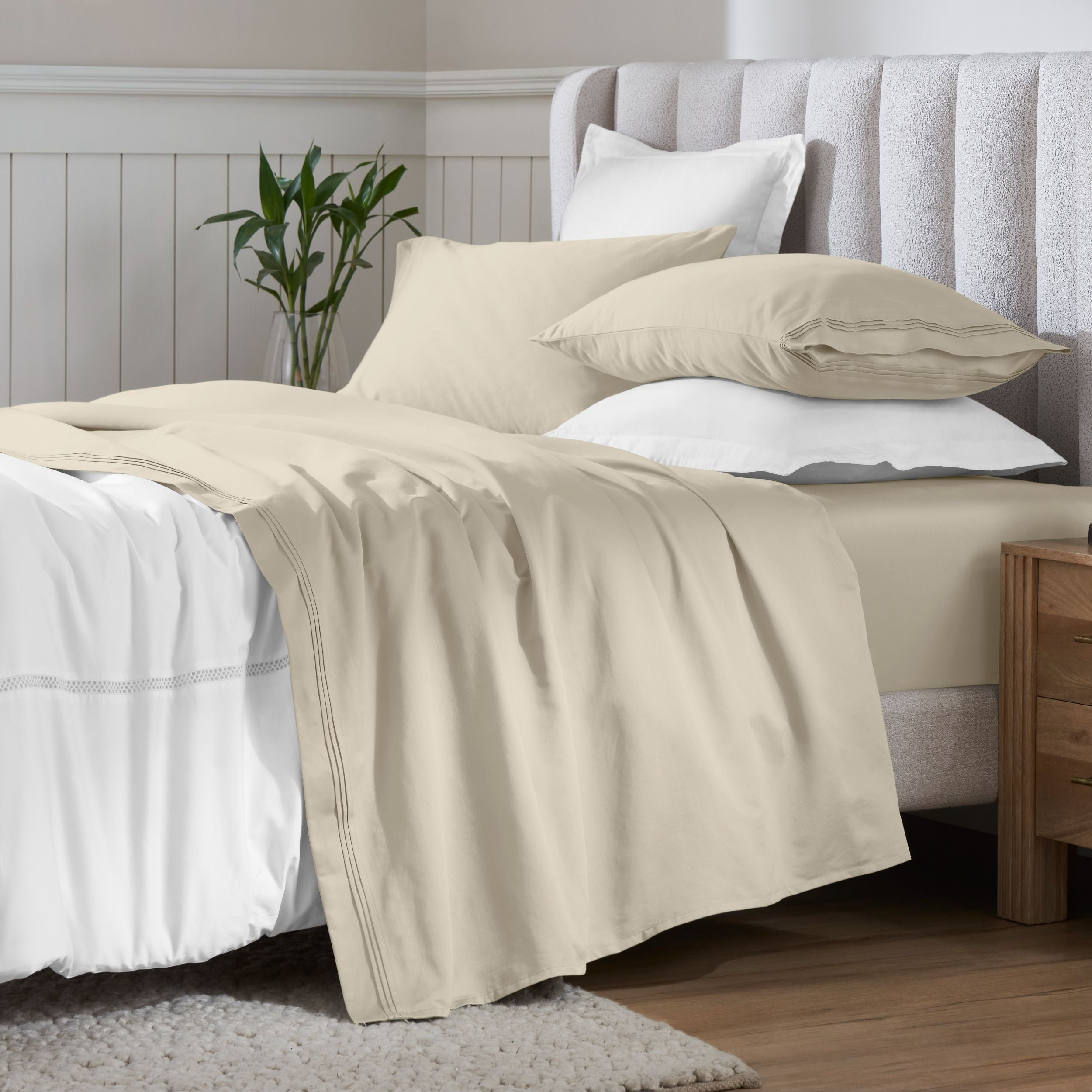 Superior 650 TC Egyptian Cotton Sheet Set, Extra Deep Pocket - 20 Inch, King Size, Ivory