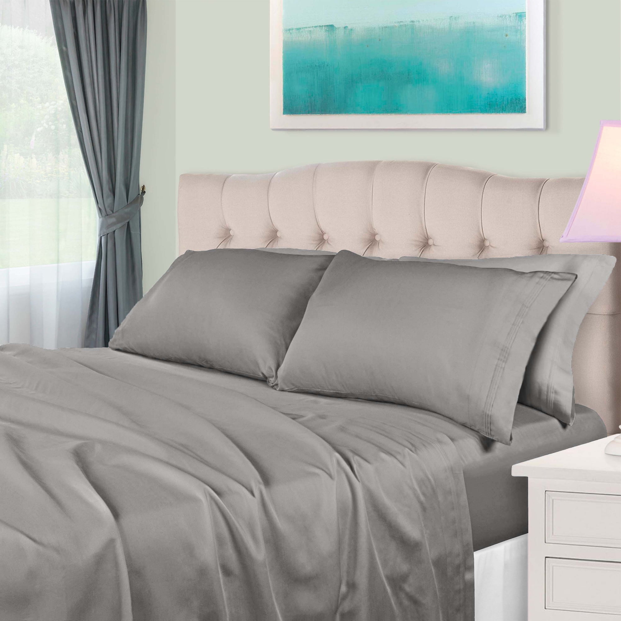 Full Gray Egyptian Cotton Deep Pocket Sateen Sheet Set