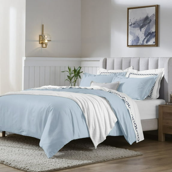 Superior 650 Thread Count Egyptian Cotton Duvet Cover Set, Baby Blue, Twin