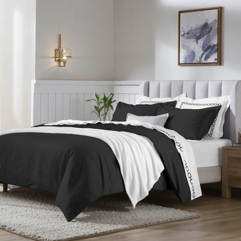Superior 650 Thread Count Egyptian Cotton Duvet Cover Set, Black, King/ Cal King