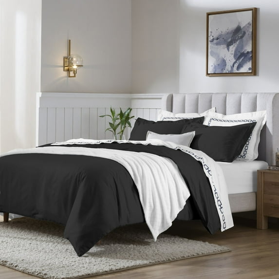 Superior 650 Thread Count Egyptian Cotton Duvet Cover Set, Black, Twin