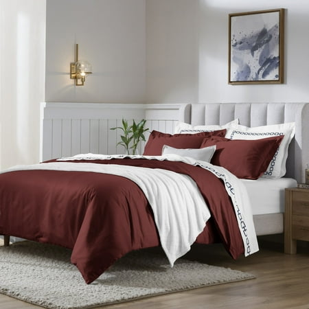 Superior 650 Thread Count Egyptian Cotton Duvet Cover Set, Burgundy, Twin