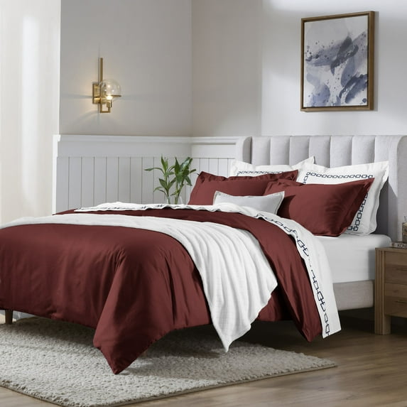 Superior 650 Thread Count Egyptian Cotton Duvet Cover Set, Burgundy, Twin
