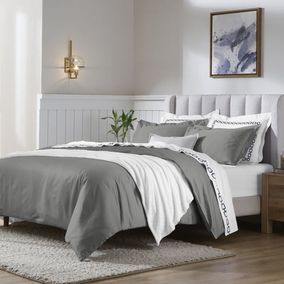 Superior 650 Thread Count Egyptian Cotton Duvet Cover Set, Grey, King/ Cal King