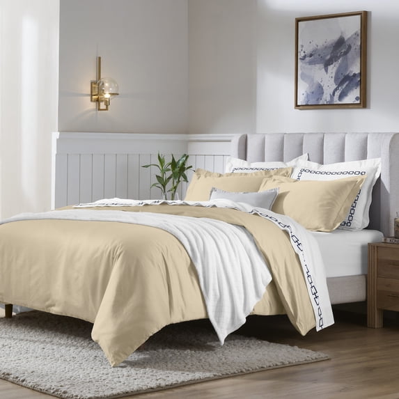Superior 650 Thread Count Egyptian Cotton Duvet Cover Set, Linen, Full/ Queen