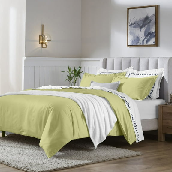 Superior 650 Thread Count Egyptian Cotton Duvet Cover Set, Olive Green, Full/ Queen