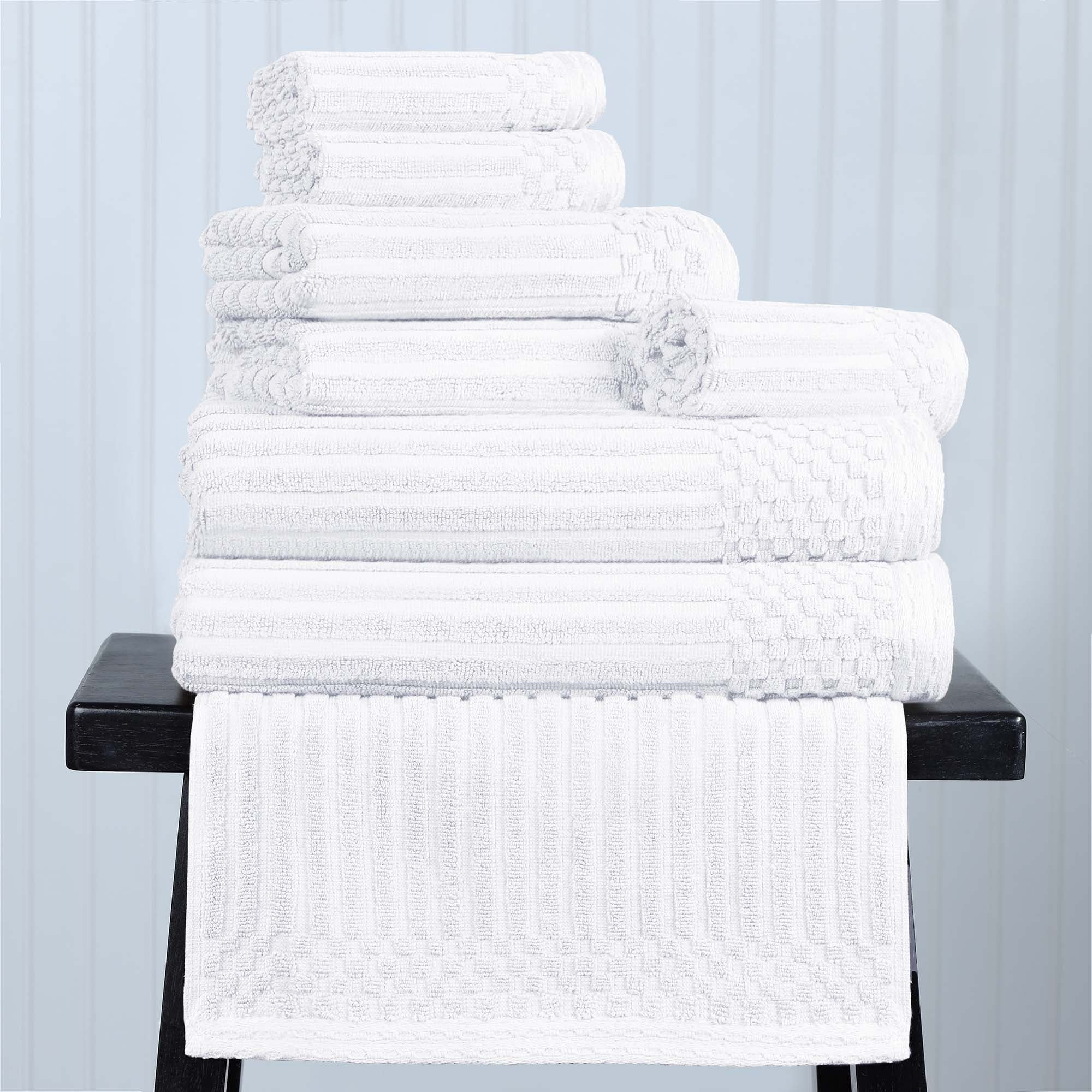 Superior Soho Cotton Ribbed Checkered 8 Piece Towel Set, White ...