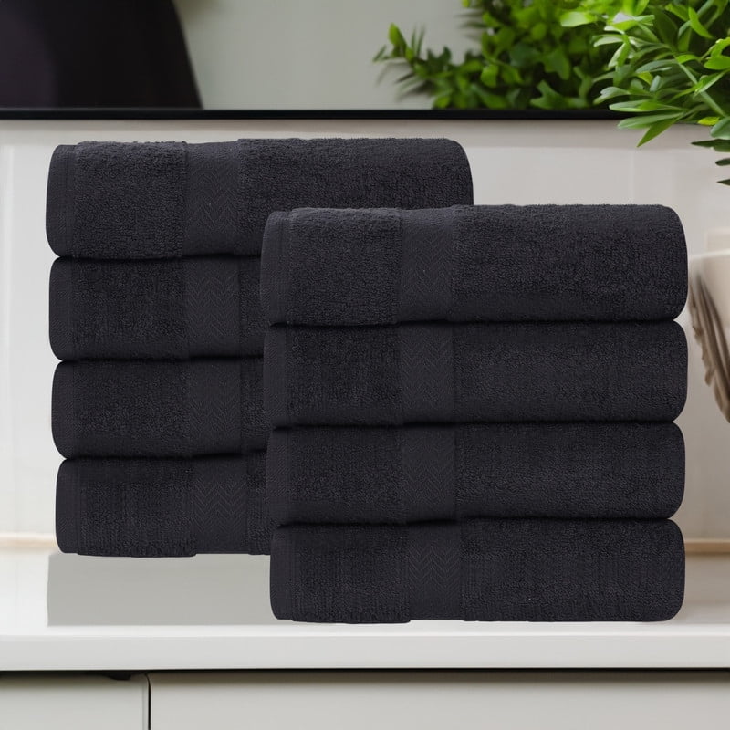 Superior Franklin 8-Piece Cotton Hand Towel Set, Super Soft Quick Dry Fade Resistant Towels, Charcoal