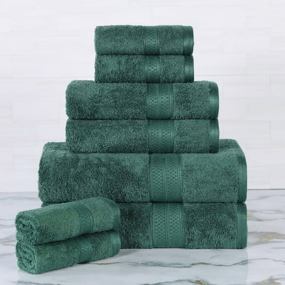 Superior 8-Piece Ultra-Soft Bamboo Bath Towel Set for Bathroom, Spa, and Gym, Hunter Green