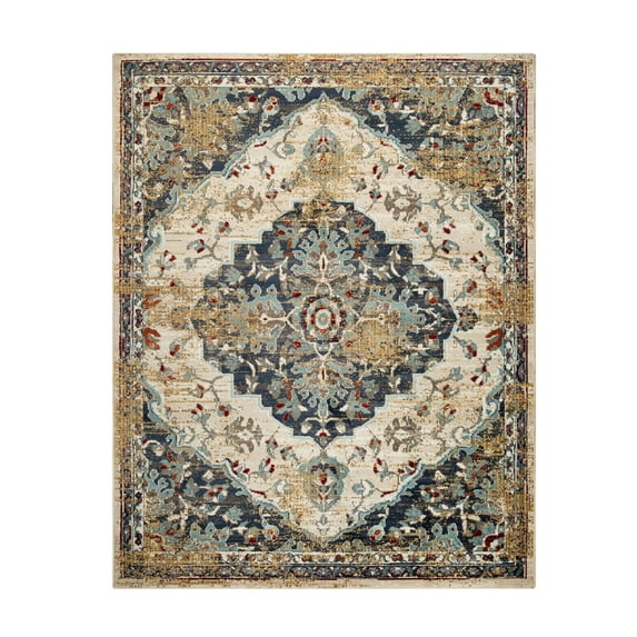 Superior Abena Traditional Medallion Indoor Area Rug, 5' x 8', Cream/ Blue