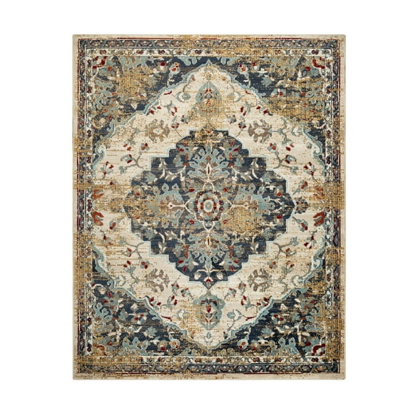 Superior Abena Traditional Medallion Indoor Area Rug, 8' x 10', Cream-Blue