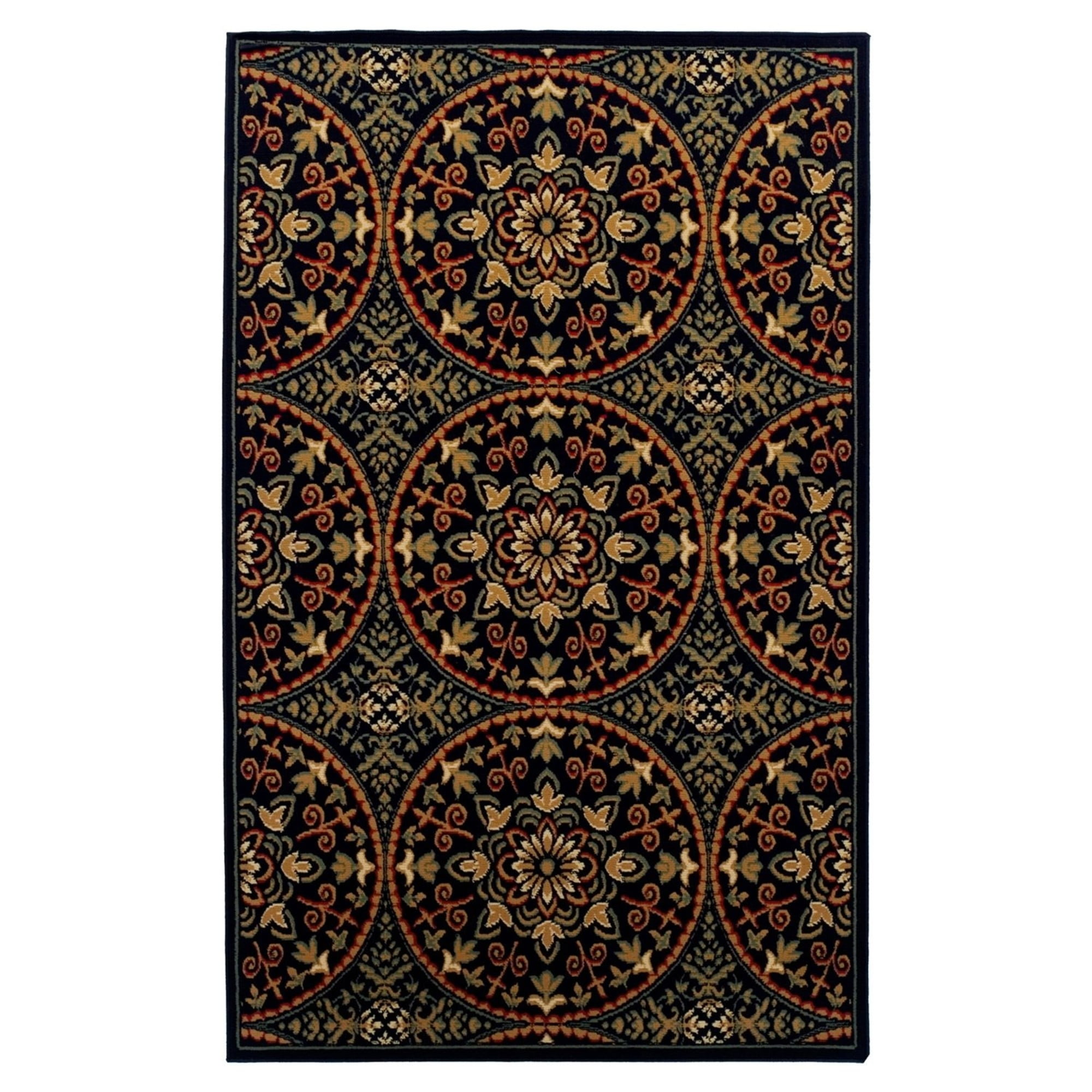 Elegant Midnight Blue Medallion Power-Loomed 3' x 5' Area Rug