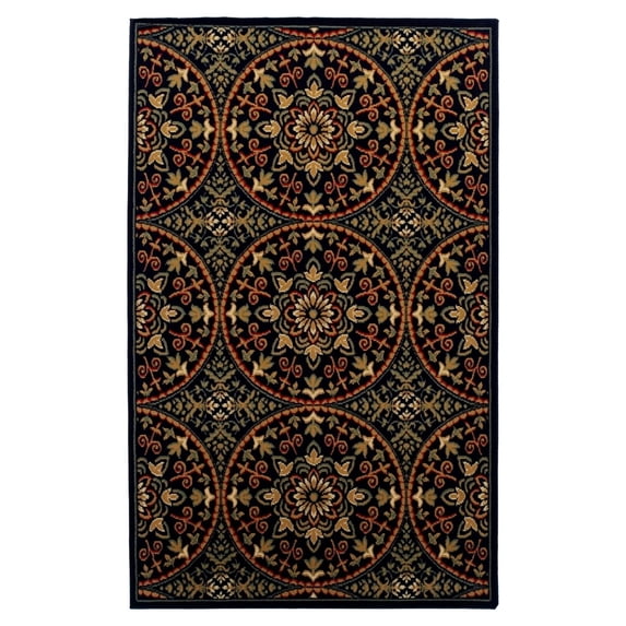 Superior Abstract Geometric Medallion Floral Power-Loomed Indoor Area Rug, Midnight Blue, 4' x 6'