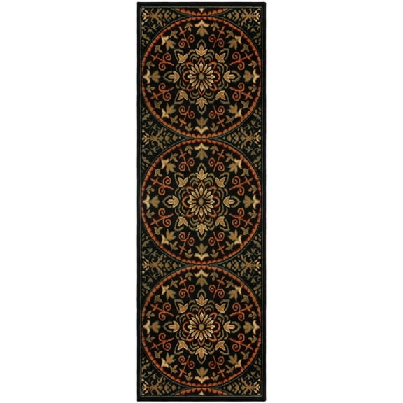 Superior Abstract Geometric Medallion Power-Loomed Indoor Runner Rug, Midnight Blue, 2' 7" x 8'