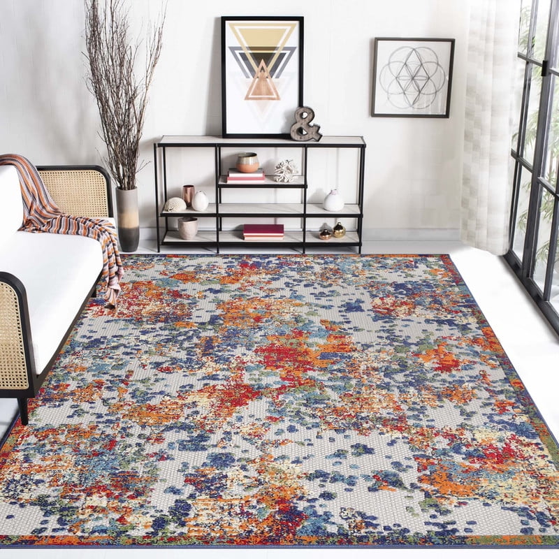 Celyn Off-White Abstract Stain-Resistant Indoor/Outdoor Rug, 5' 2" x 7' 2"