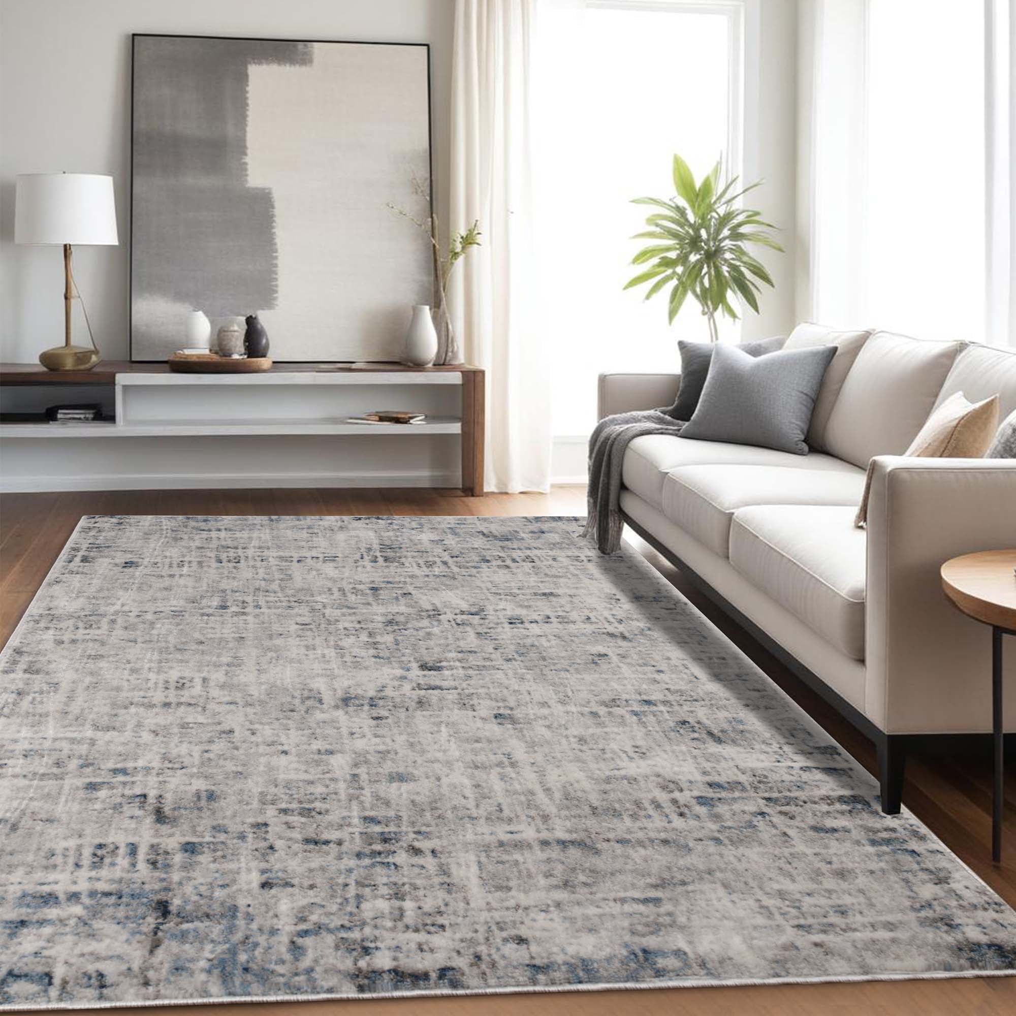 Superior Acer Distressed Abstract Area Rug, 10' x 14' Rugs for Living Room Bedroom, Blue