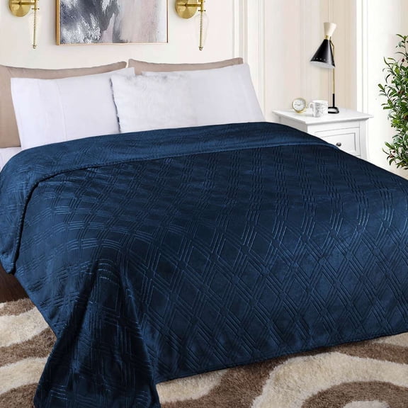Superior Alaska Diamond Fleece Blanket 90" x 106", Lightweight Soft Bed Blankets, King Size, Navy Blue