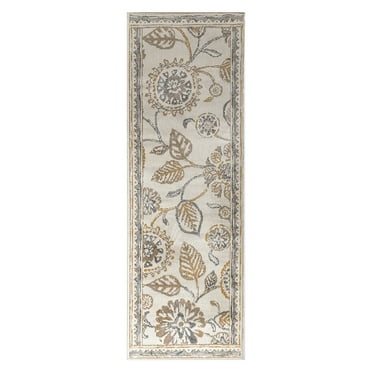 Superior Amaryllis Modern Floral Indoor Runner Rug, Grey, 2'7" x 8'