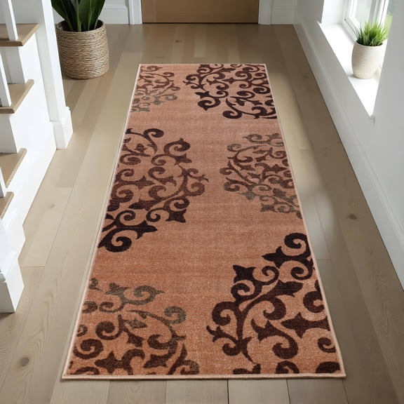Superior Amber Floral Non-Slip Indoor Runner Rug, 2' 7" x 6', Camel