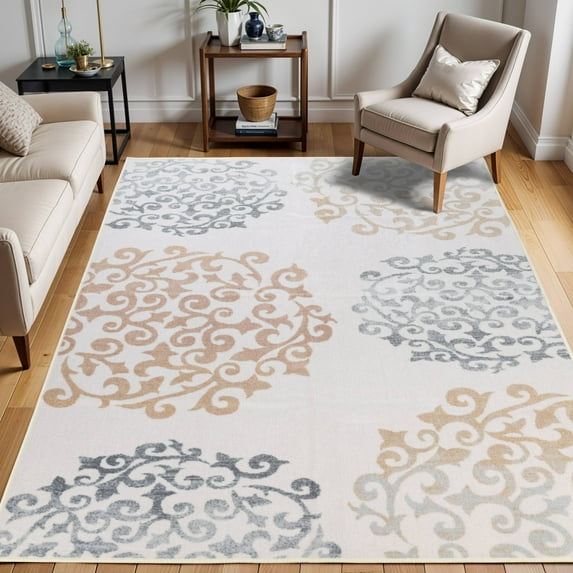Superior Amber Indoor Non-Slip Washable Area Rug, 4' x 6', Ivory