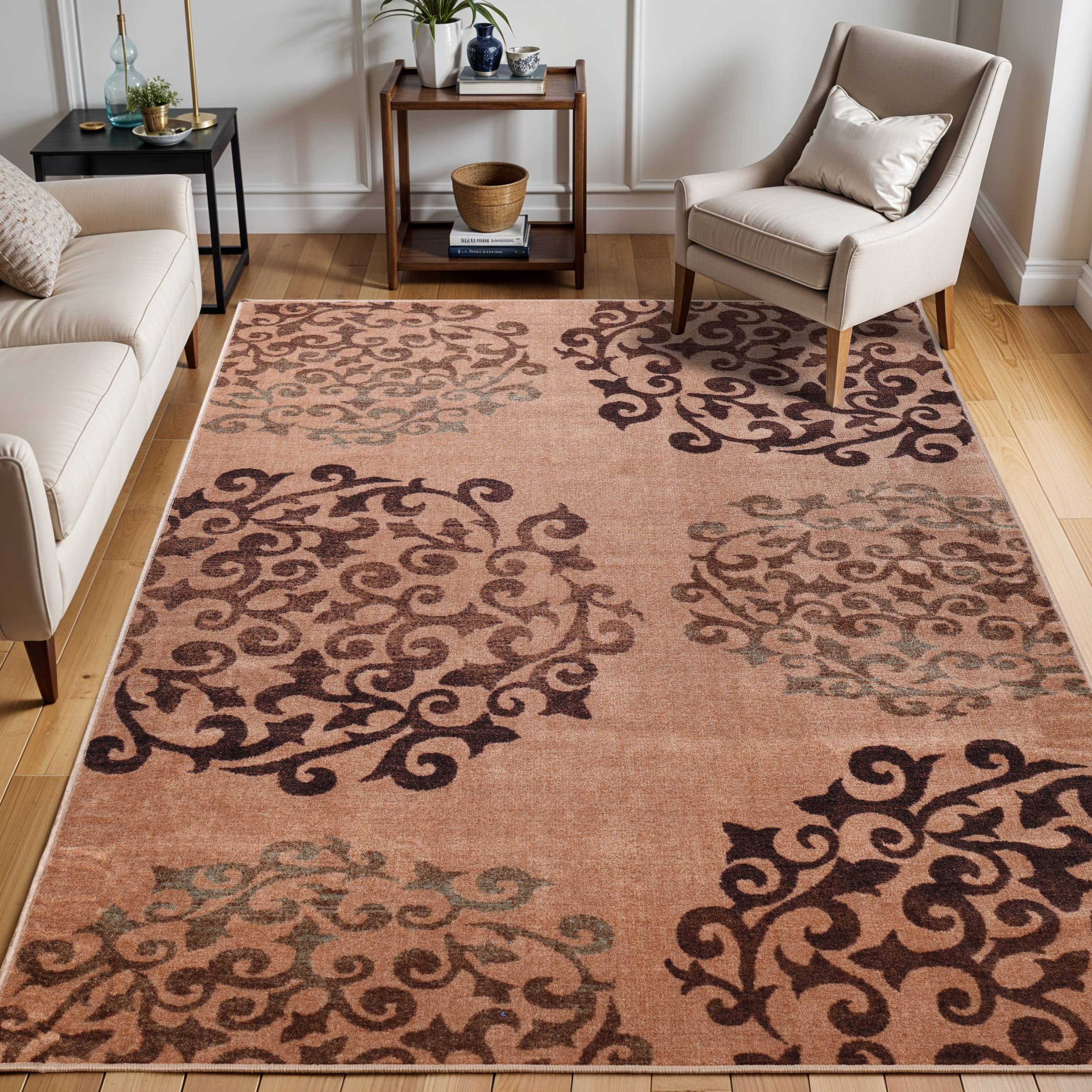 Superior Amber Floral Non-Slip Indoor Area Rug, 5' x 8', Camel