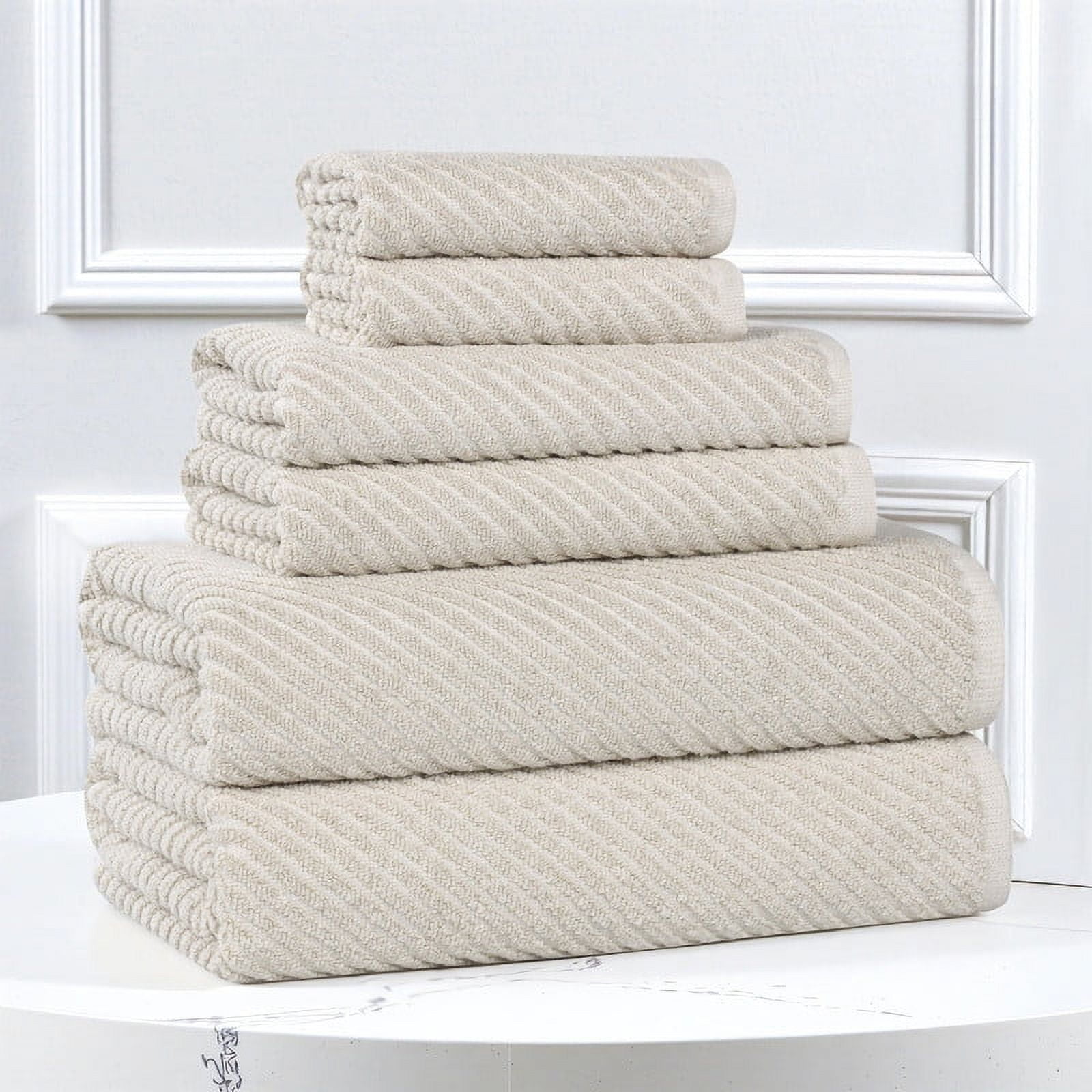 Superior Amelia Viscose Cotton Blend Medium Weight 6 Piece Towel Set, Beige